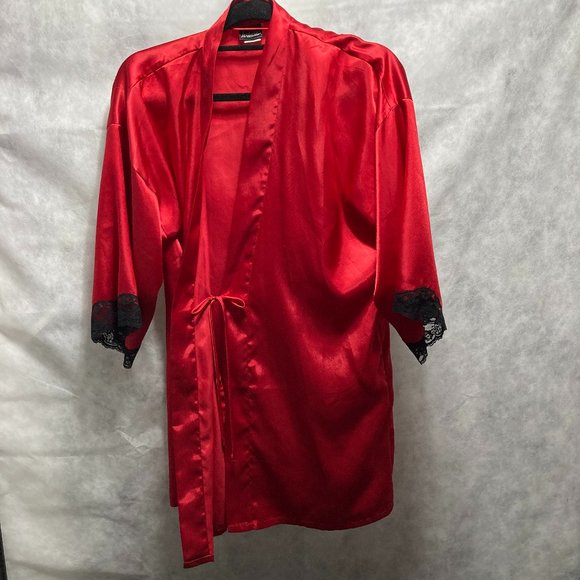 FREDERICKS OF HOLLYWOOD Harlow Satin Kimono Red Black Robe Womens Small - Picture 9 of 16